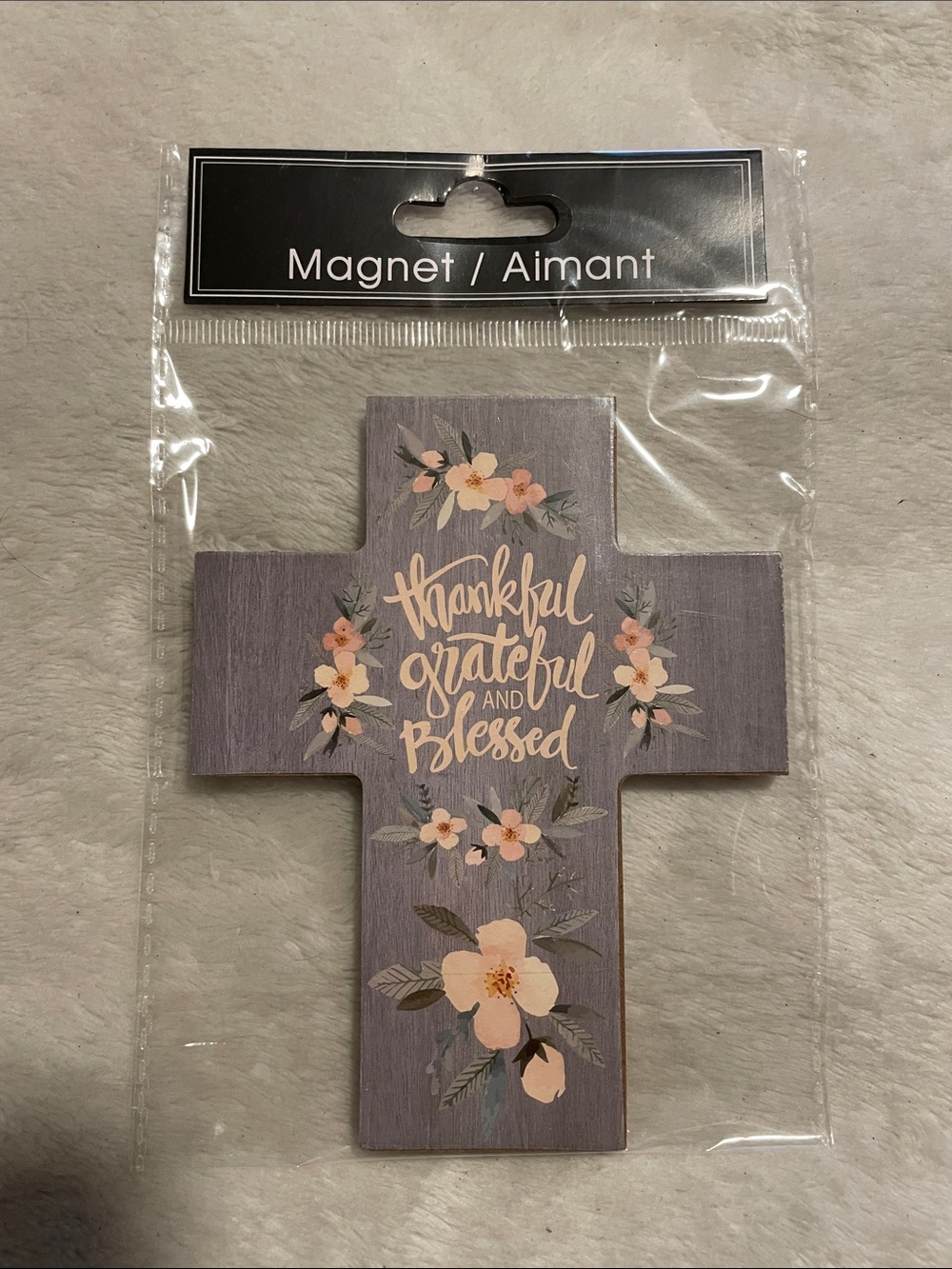 Thankful Grateful and Blessed Gray Cross Magnet - Decorative Home Accent